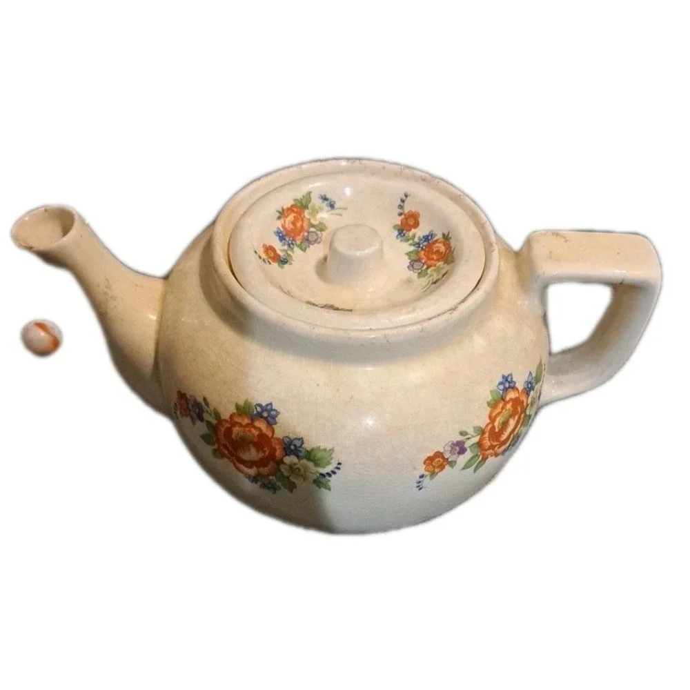 Vtg Figgjo Flint Norwegian Porcelain Teapot Cream With‎ Rose Decoration